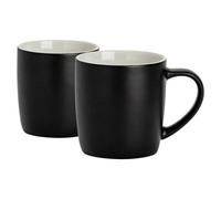 Argon Tableware Coloured Coffee Mugs - Matte Black - 350ml - Pack of 2 - Matt Ceramic Stoneware Latte Cappuccino Cups Hot Chocolate Cups Colourful Mug Set with Handle
