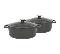 Argon Tableware 2x Oval Cast Iron Casserole Dishes with Self Basting Lid - 4.68L in Grey Argon Tableware Grey