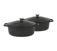 Argon Tableware 2X Oval Cast Iron Casserole Dishes With Self-Basting Lid - Matte Black - 4.68 Litre Dutch Oven Roasting Dish Pot