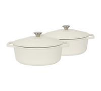 Argon Tableware 2X Oval Cast Iron Casserole Dishes With Self-Basting Lid - Pebble Gloss - 4.68 Litre Dutch Oven Roasting Dish Pot