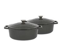 Argon Tableware 2X Oval Cast Iron Casserole Dishes With Self-Basting Lid - Slate Grey - 4.68 Litre Dutch Oven Roasting Dish Pot