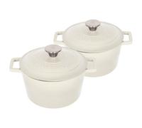 Argon Tableware 2X Round Cast Iron Casserole Dishes - 2.8L Enamel Finish, Oven Safe Dutch Oven Cookware With Lid