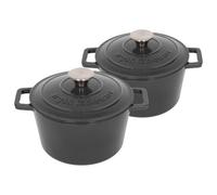 2x Round Cast Iron Casserole Dishes with Self Basting Lid - 2.8 Litre Argon Tableware Grey One Size