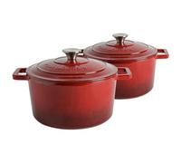 Argon Tableware 2X Round Cast Iron Casserole Dishes - 4.5L Red Enamel Finish, Oven Safe Dutch Oven Cookware With Lid