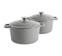 Argon Tableware 2x Round Cast Iron Casserole Dishes with Self-Basting Lid 4.5L in Grey Argon Tableware Grey