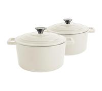 Argon Tableware 2x Round Cast Iron Casserole Dishes with Self-Basting Lid 4.5L in Off-White Argon Tableware Off-White
