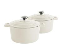 Argon Tableware 2X Round Cast Iron Casserole Dishes With Self-Basting Lid - Pebble Gloss - 4.5 Litre Dutch Oven Roasting Dish Pot