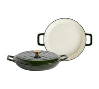 Argon Tableware 2X Shallow Cast Iron Casserole Dishes - 2.3L Green Enamel Finish, Oven Safe Dutch Oven Cookware With Lid