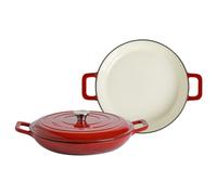 Argon Tableware 2.3L Shallow Cast Iron Casserole Dishes with Self-Basting Lids - Red Ombre - 2x Induction Hob Cooking Dutch Oven Bread Baking Serving Roasting Stew Stock Pot Cookware Pan
