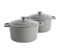 Argon Tableware Casserole Dish Cast Iron Shallow Enameled Dutch Oven Pan with Self-Basting Lid for Roasting, Braising, Stews and Curries - 4.5 Litre - Slate Grey - Pack of 2