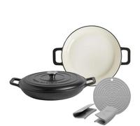 Argon Tableware 2.3L Shallow Cast Iron Casserole Dishes with Self-Basting Lids - Matte Black - 2 Pack Induction Hob Cooking 2.43QT Dutch Oven Bread Baking Serving Roasting Stew Stock Pot Cookware Pan