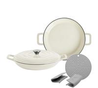 Argon Tableware 2.3L Shallow Cast Iron Casserole Dishes with Self-Basting Lids - Pebble Gloss - 2 Pack Induction Hob Cooking 2.43QT Dutch Oven Bread Baking Serving Roasting Stew Stock Pot Cookware Pan