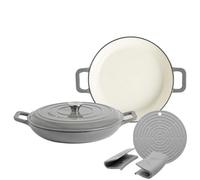 Argon Tableware 2.3L Shallow Cast Iron Casserole Dishes with Self-Basting Lids - Slate Grey - 2 Pack Induction Hob Cooking 2.43QT Dutch Oven Bread Baking Serving Roasting Stew Stock Pot Cookware Pan
