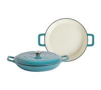 Argon Tableware 2X Shallow Cast Iron Casserole Dishes With Self-Basting Lid - Teal Ombre - 2.3 Litre Dutch Oven Roasting Dish
