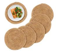 Argon Tableware 30Cm Round Placemats - Set Of 6 - Woven Palm Leaf Serving Dish Trays Cake Boards Table Protector Mats