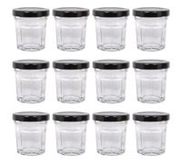 Argon Tableware Glass Jam Jars with Airtight Black Lids - 30ml - Pack of 12 - Empty Screw Top Kitchen Storage Jar for Food, Honey, Spice, Pickling, Preserving, Candle Making