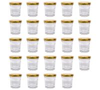 Argon Tableware Glass Jam Jars with Airtight Gold Lids - 30ml - Pack of 24 - Empty Screw Top Kitchen Storage Jar for Food, Honey, Spice, Pickling, Preserving, Candle Making