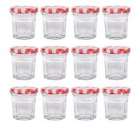 Argon Tableware 30Ml Glass Jam Jars With Airtight Red Gingham Lids - Set Of 12 Empty Screw Top Kitchen Storage Preserving Jar