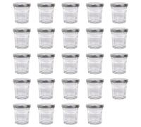 Argon Tableware Glass Jam Jars with Airtight Silver Lids - 30ml - Pack of 24 - Empty Screw Top Kitchen Storage Jar for Food, Honey, Spice, Pickling, Preserving, Candle Making