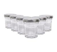 Argon Tableware 30Ml Glass Jam Jars With Airtight Silver Lids - Set Of 6 Empty Screw Top Kitchen Storage Preserving Jar