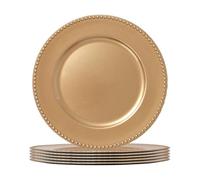 Argon Tableware 33Cm Beaded Charger Plates - Gold - Set Of 6 Gloss Finish Reusable Dining Table Setting Plates Placemats