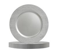 Argon Tableware 33Cm Ribbed Charger Plates - Silver - Set Of 6 Gloss Finish Reusable Dining Table Setting Plates Placemats