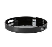 Argon Tableware 33cm Round Serving Tray with Handles - Black - Metallic Finish Decorative Breakfast Tray Melamine Food Tray for Eating, Snacks, Drinks, Food Serving