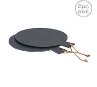 Argon Tableware 35Cm Round Serving Paddle - Set Of 2 Natural Slate Raw Cut Serving Platter Pizza Savoury Placemat Cheese Board