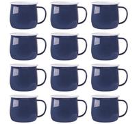 Argon Tableware Enamel Belly Mugs - 375ml - Navy - Set of 12 Metal Drinking Cups Coffee Teacup Mug Set Hot, Cold Drinks Cups for Home, Kitchen, Dining, Travel, Camping, Hiking & Outdoor Use
