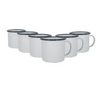 Argon Tableware 375Ml Enamel Mugs - Navy Rim - Set Of 6 Metal Drinking Cups Coffee Teacup Mug Set Hot, Cold Drinks Cups