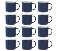 Argon Tableware Enamel Mugs - 375ml - Navy - Set of 12 Metal Drinking Cups Coffee Teacup Mug Set Hot, Cold Drinks Cups for Home, Kitchen, Dining, Travel, Camping, Hiking & Outdoor Use