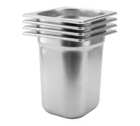 Argon Tableware 3L Gastronorm Containers 1/6 GN 200mm Steel - Pack of 4 | 1/6 GN Pans, Pack of 4, 200mm Deep, 3L Capacity, Stainless Steel, Dishwasher Safe, Catering, Buffet & Food Storage