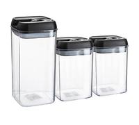 Argon Table Food Storage Containers with Airtight Flip Lock Lids - 3-Piece - Black - Plastic Storage Tubs Tupperware Pantry Food Organiser for Cereal, Oats, Sugar, Coffee, Biscuits, Tea