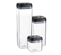 Argon Tableware 3Pc Food Storage Containers Set - Black Airtight Plastic Storage Pantry Food Organiser With Flip Lock Lid 3 Sizes