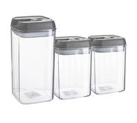 Argon Tableware 3Pc Food Storage Containers Set - Grey Airtight Plastic Storage Pantry Food Organiser With Flip Lock Lid 2 Sizes