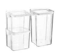 Argon Tableware 3 Piece Food Storage Containers Set - Plastic Kitchen Pantry Organiser Jars - Clip Lid - 2 Sizes - White