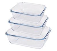 Argon Tableware Rectangular Glass Cake Dish Set - 3 Sizes - 3pc Deep Pie Brownie Cheesecake Bread Sponge Oven Baking Tin Tray Pan | Microwave Safe, Freezer Safe