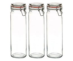 Argon Tableware 3x 2000ml (2 Litre) Clear Glass Spaghetti Jars with Orange Airtight Silicone Seal and Metal Clip Lids - 70.3oz Empty Tall Pasta Kitchen Containers