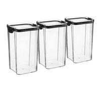 Argon Tableware Food Storage Containers - 1.3L - Black - Pack of 3 - Clear Airtight Reusable Stackable Freezer Storage Meal Prep Container Lunch Tupperware Box with Clip-Lock Lid