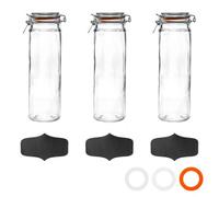Argon Tableware 3X Glass Spaghetti Jar & Labels Set - 2L/70.3Oz - 4 Colour Seals Airtight Kitchen Storage Container Preserving Jar