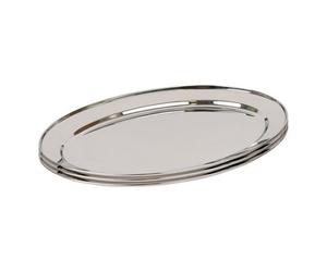 Argon Tableware 3X Oval Serving Platters - 50 X 35Cm - Stainless Steel Dinner Tray Oval Plate Small Appetizer Serving Dishes