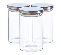 Argon Tableware 3x Scandi Glass Storage Jars - Metal Lid - 1 Litre Round Glass Jar in Silver Argon Tableware Silver