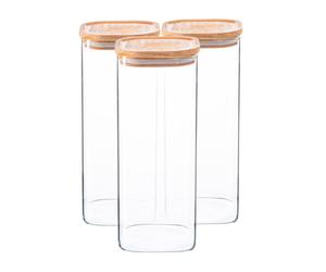 Argon Tableware 3x Square Glass Storage Jars with Airtight Wooden Lids - 1.9L in Clear Argon Tableware Clear