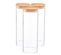 Argon Tableware 3x Square Glass Storage Jars with Airtight Wooden Lids - 2.2L in Clear Argon Tableware Clear