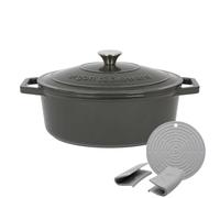 Argon Tableware 4.5L Oval Cast Iron Casserole Dish - Slate Grey | Self-Basting Lid, Induction Hob Cooking, 4.75QT Dutch Oven, Bread Baking, Serving, Roasting, Stew, Stock Pot, Cookware Pan