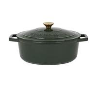 Argon Tableware 4.5L Oval Cast Iron Casserole Dish with Self-Basting Lid - Green - Induction Hob Cooking 4.75QT Dutch Oven Bread Baking Serving Roasting Stew Stock Pot Cookware Pan