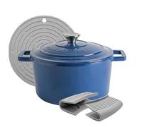 Argon Tableware 4.5L Round Cast Iron Casserole Dish - Midnight Blue | Self-Basting Lid, Induction Hob Cooking, 4.75QT Dutch Oven, Bread Baking, Serving, Roasting, Stew, Stock Pot, Cookware Pan