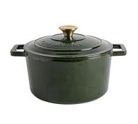 Argon Tableware 4.5L Round Cast Iron Casserole Dish with Self-Basting Lid - Green - Induction Hob Cooking 4.75QT Dutch Oven Bread Baking Serving Roasting Stew Stock Pot Cookware Pan