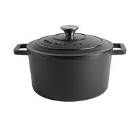 Argon Tableware 4.5L Round Cast Iron Casserole Dish with Self-Basting Lid - Matte Black - Induction Hob Cooking 4.75QT Dutch Oven Bread Baking Serving Roasting Stew Stock Pot Pan