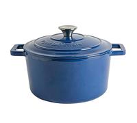 Argon Tableware 4.5L Round Cast Iron Casserole Dish with Self-Basting Lid - Midnight Blue - 1x Induction Hob Cooking 4.75QT Dutch Oven Bread Baking Serving Roasting Stew Stock Pot Cookware Pan